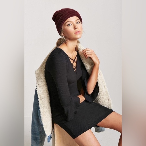 Alya Dresses & Skirts - Black Lace Up Ruffle Bell Sleeve Mini​ Dress